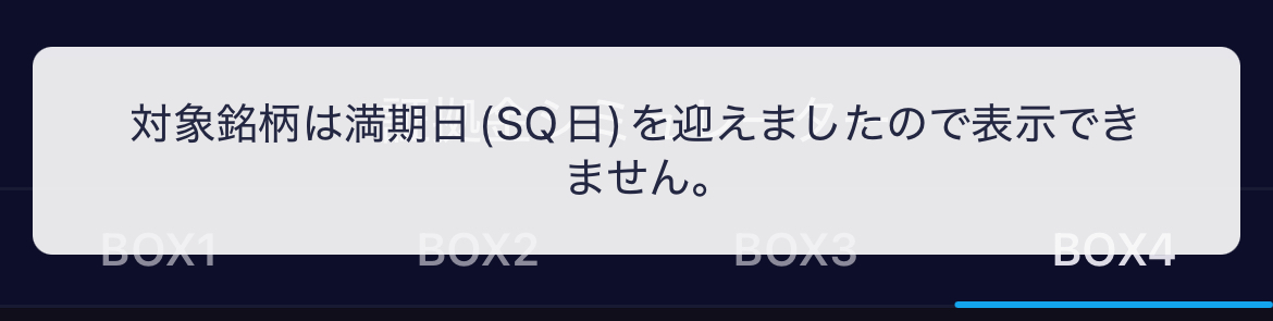 オプションSQ日証拠金表示出来ない案内