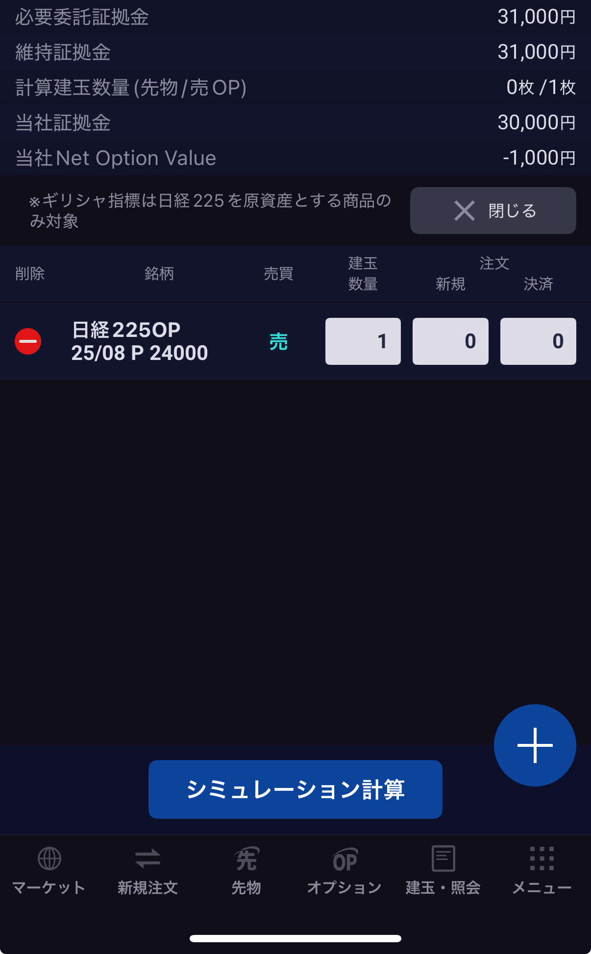 日経２２５オプション証拠金